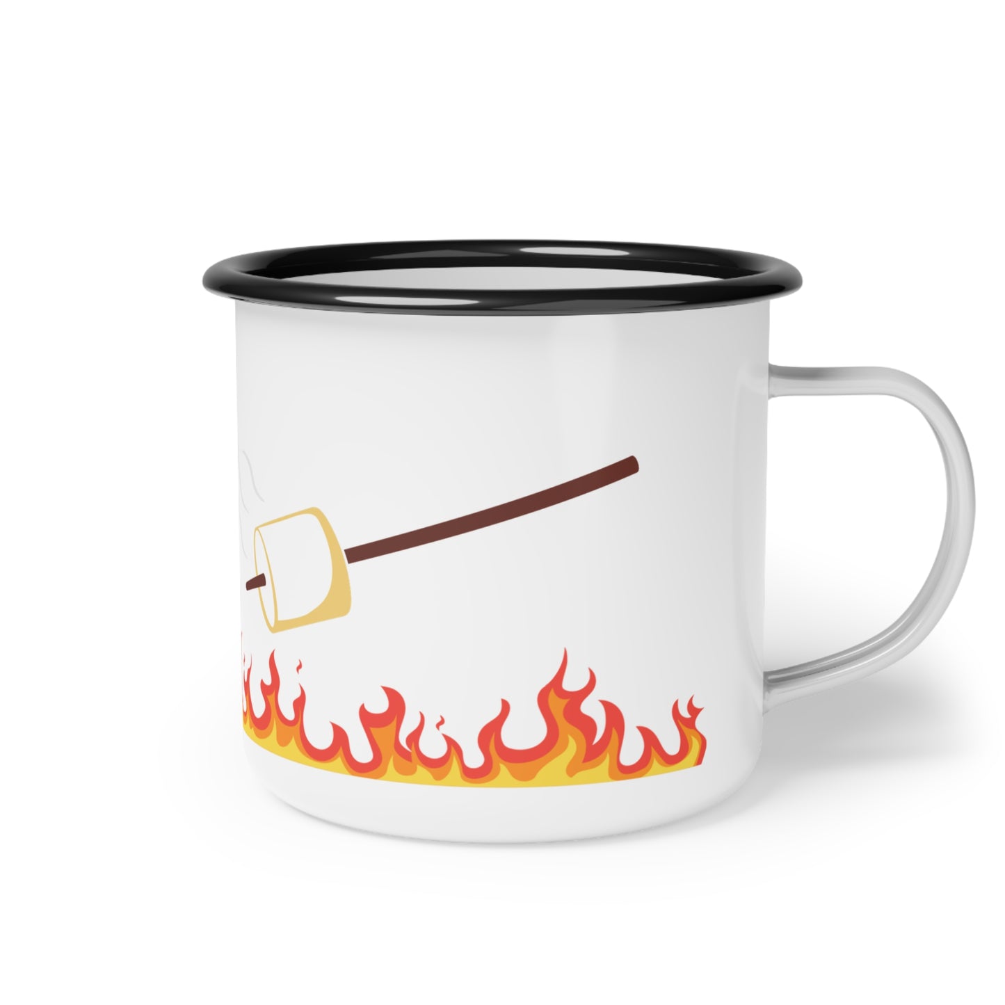 Roasting Marshmallow Enamel Camp Cup | Flame Border Campfire Design