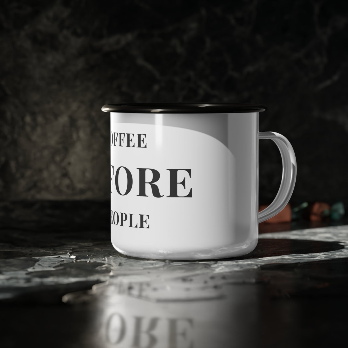 Enamel Camp Cup – "Coffee Before People" Retro Metal Coffee Mug for Camping & Gifts