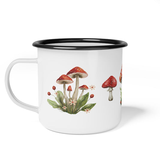 Enamel Camp Cup — Watercolor Red Mushroom Camping Mug