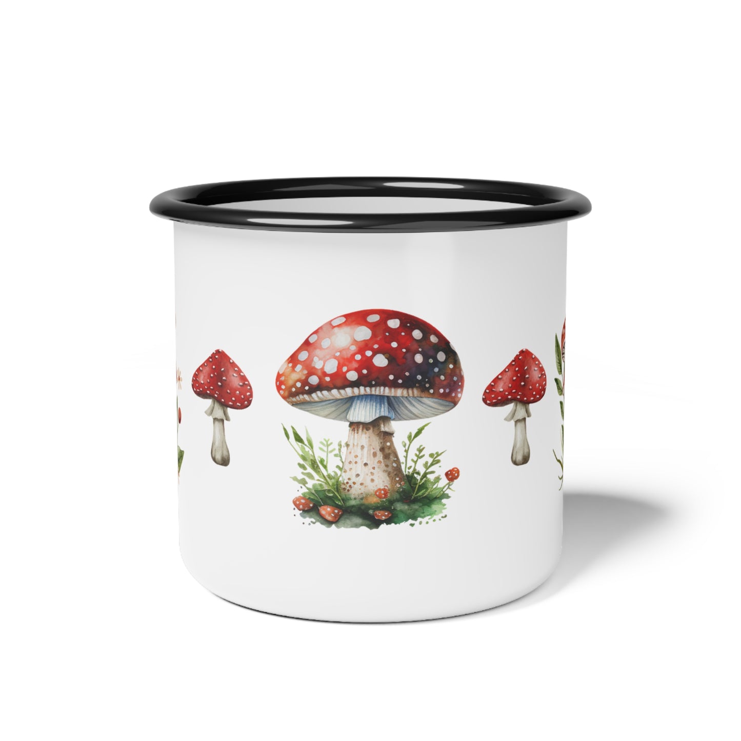 Enamel Camp Cup — Watercolor Red Mushroom Camping Mug