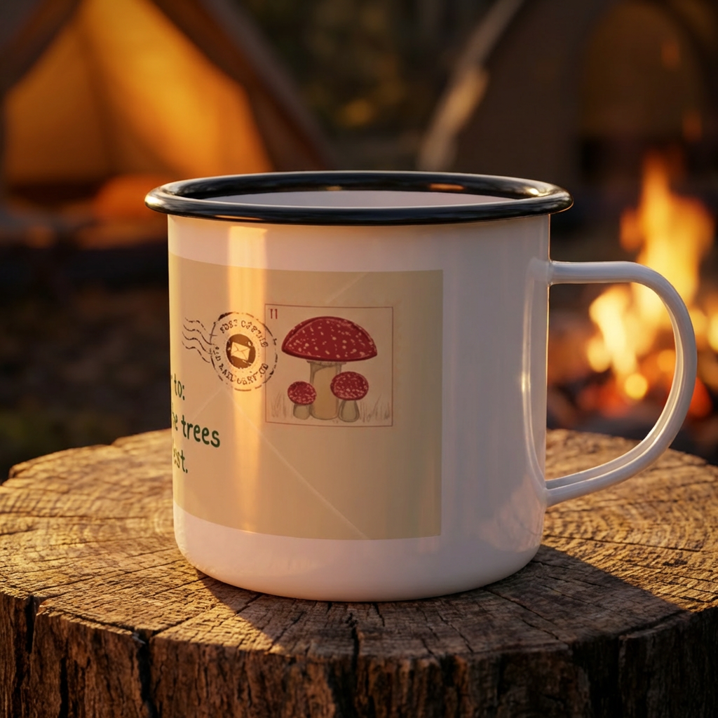 Enamel Camp Cup - "Deliver to: Wherever the Trees Are Tallest" Adventure Mug