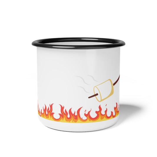 Roasting Marshmallow Enamel Camp Cup | Flame Border Campfire Design