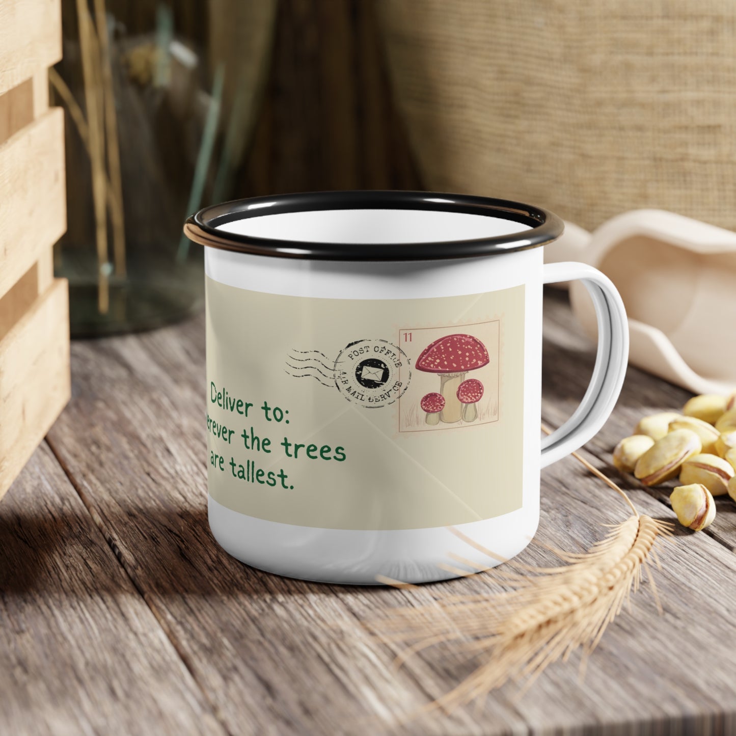 Enamel Camp Cup - "Deliver to: Wherever the Trees Are Tallest" Adventure Mug