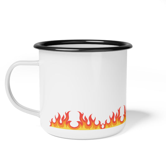 Roasting Marshmallow Enamel Camp Cup | Flame Border Campfire Design